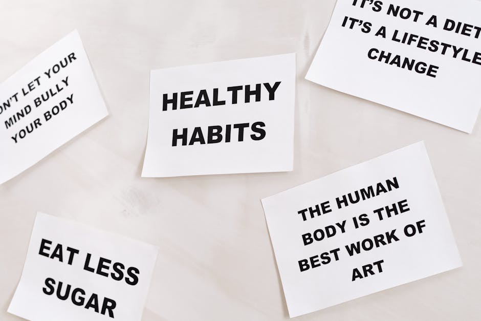 Motivational cards promoting healthy habits and positive thinking for lifestyle change.